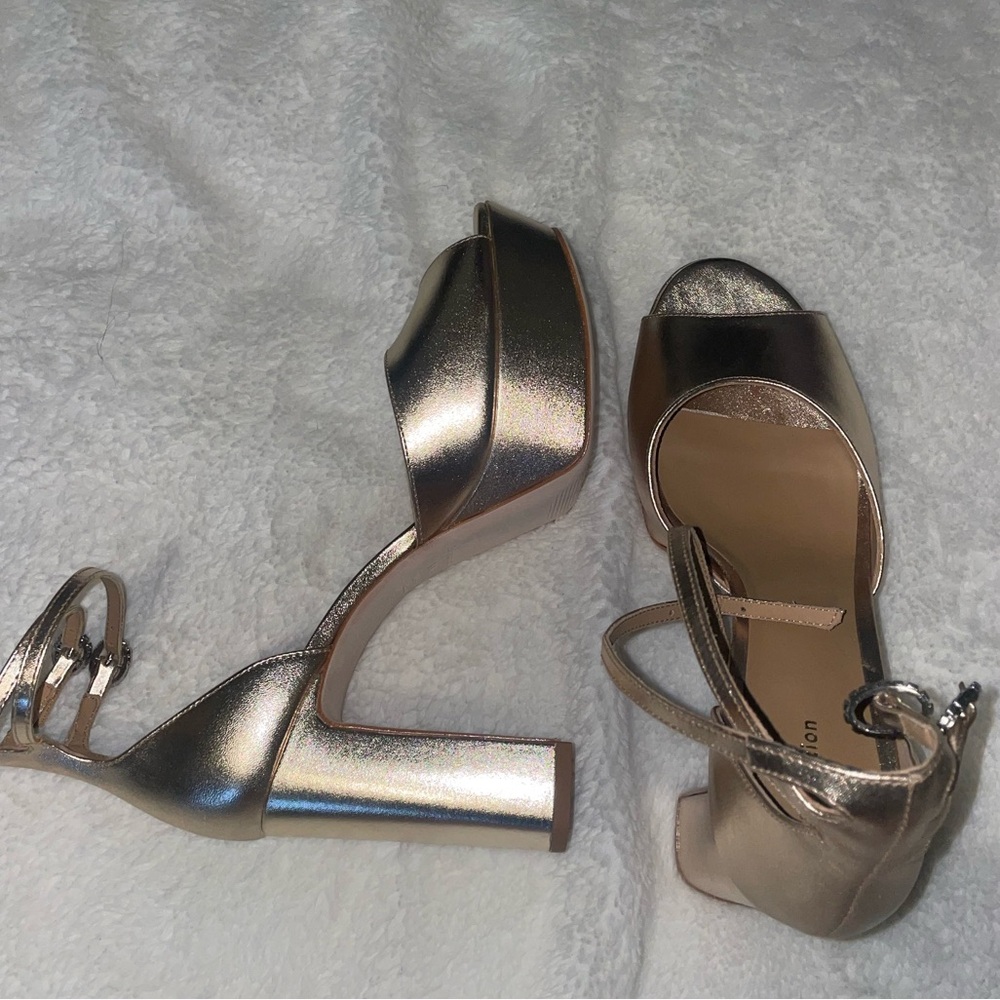 Reformation Gold Platform Heels
